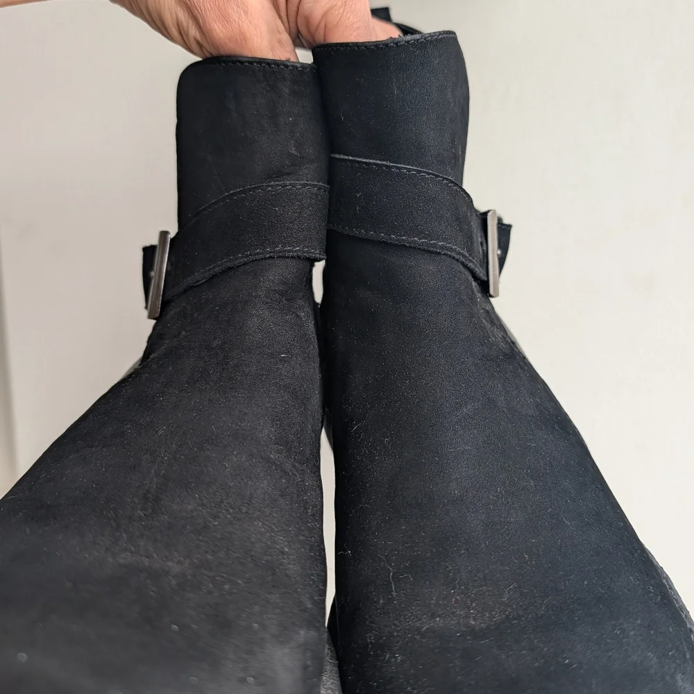 Karl Lagerfeld Paris Black suede and leather Harness with Buckle ankle Boots 9